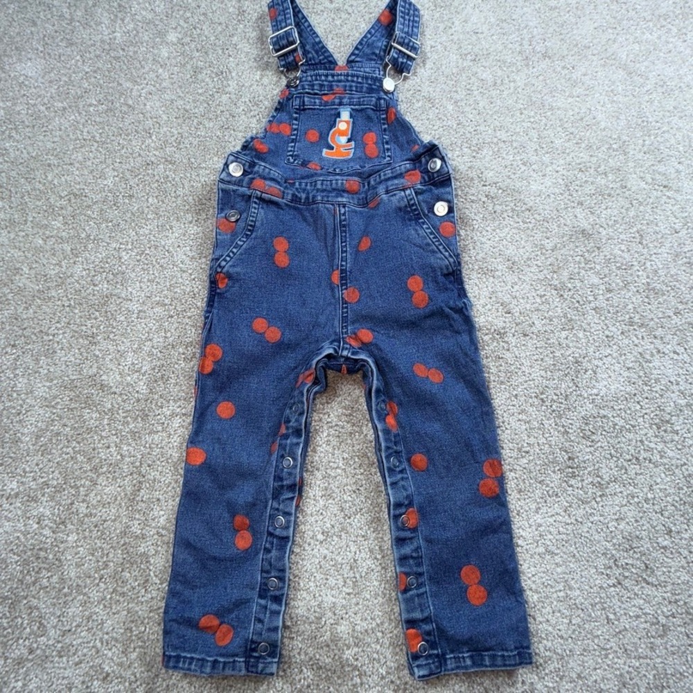 Christian Robinson x Target Kids 2T Denim Overalls Orange Polka Dot Microscope